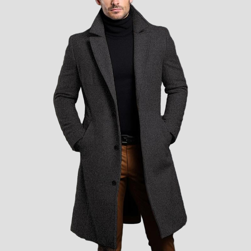 Classic Mid-Length Solid Coat with Collar and Buttons