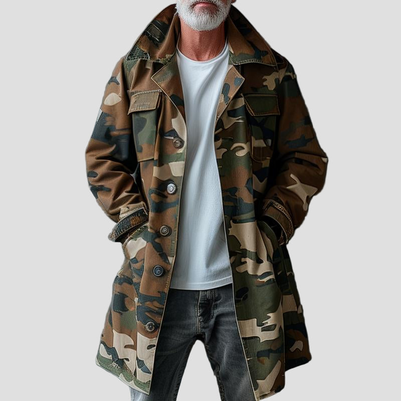 Men’s Camouflage Trench Coat with Chest Pocket