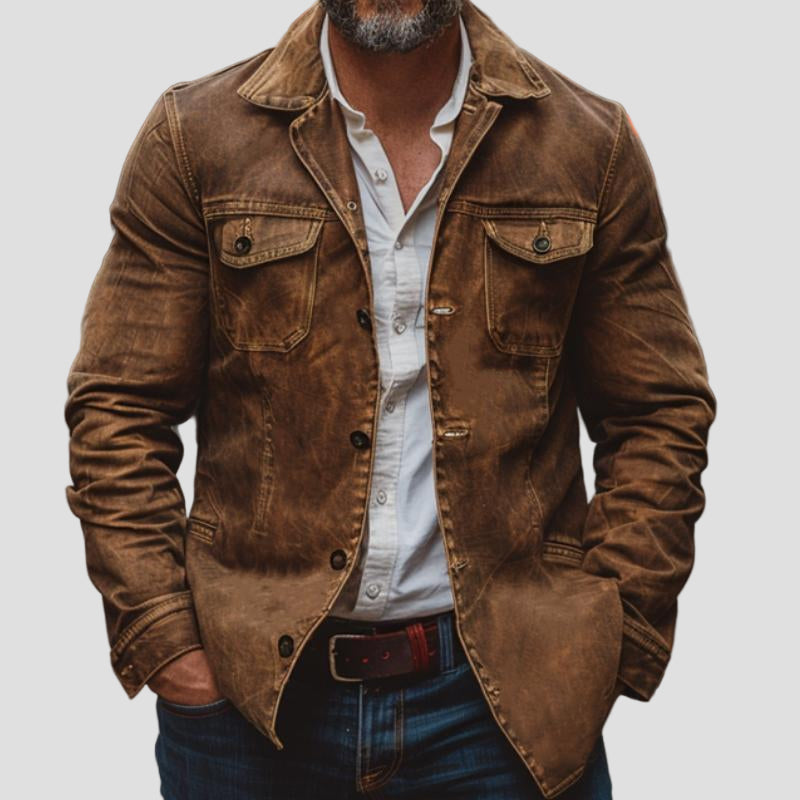 Vintage Distressed Leather Jacket with Collar