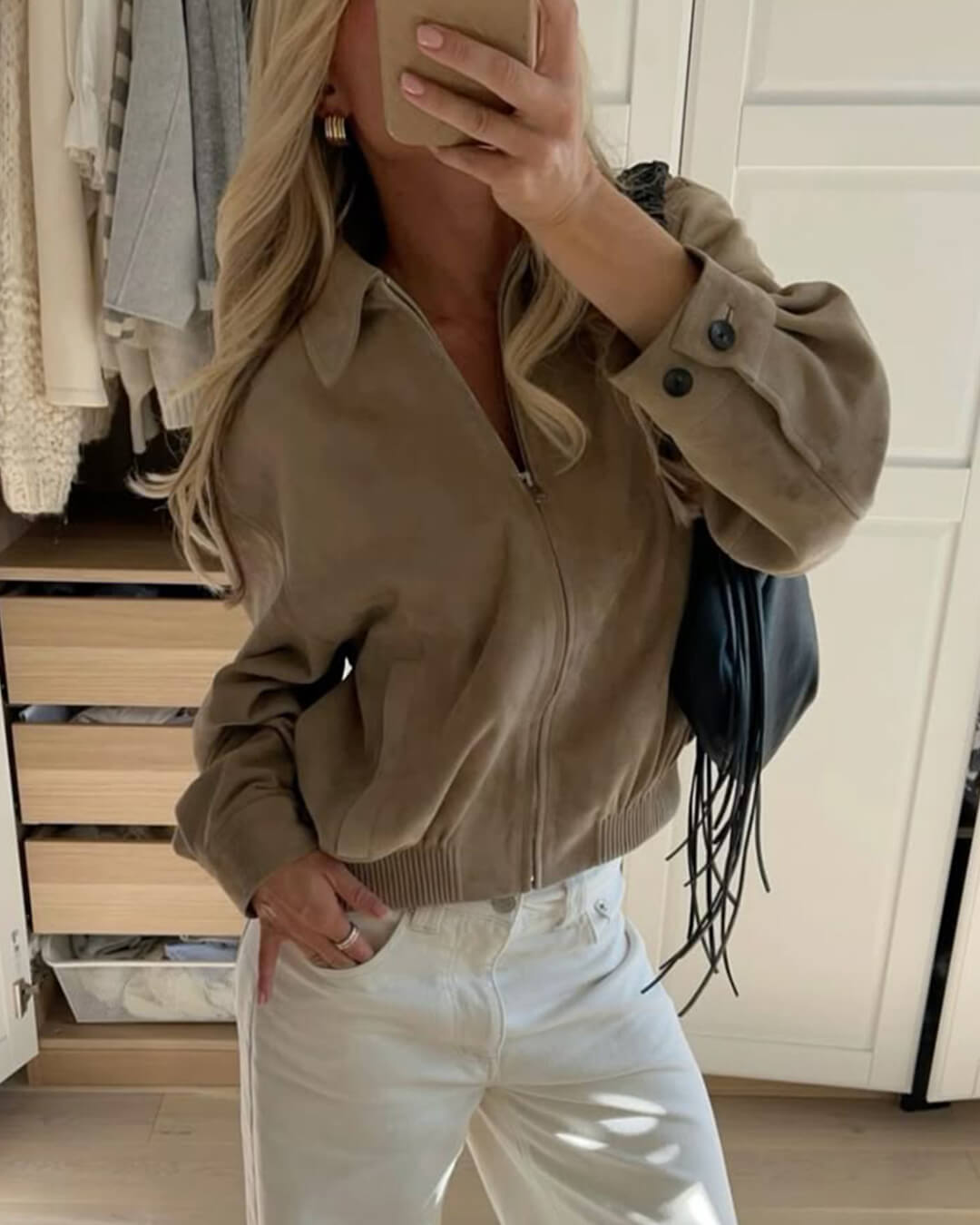 Emily Suede Bomber Jacket