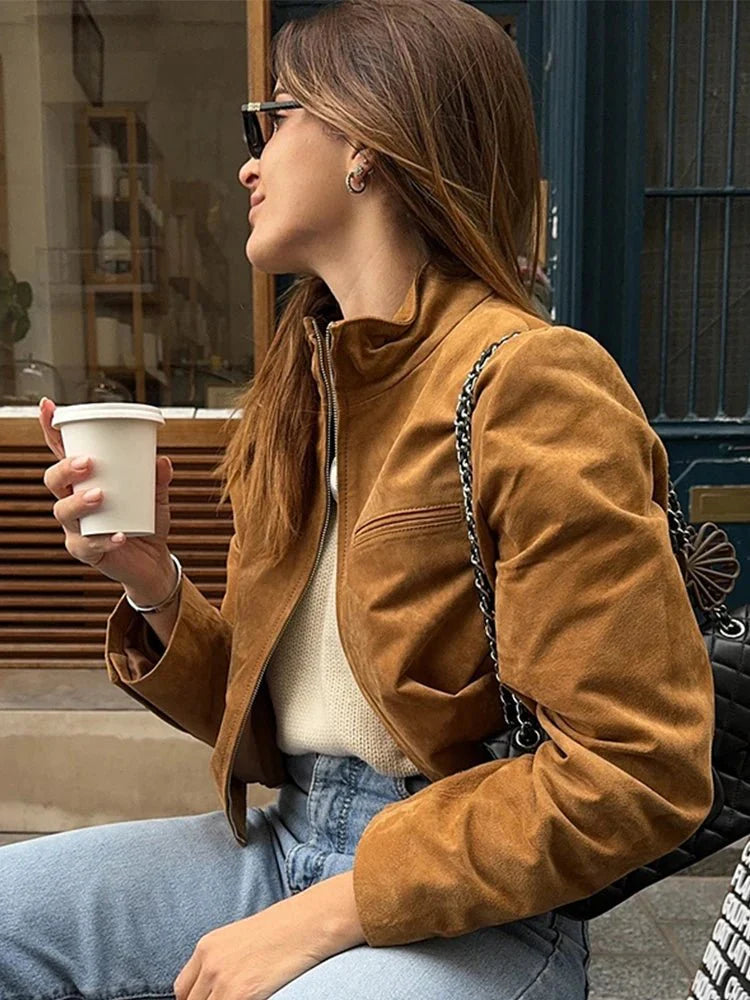 Lyn Suede Jacket with Stand Collar
