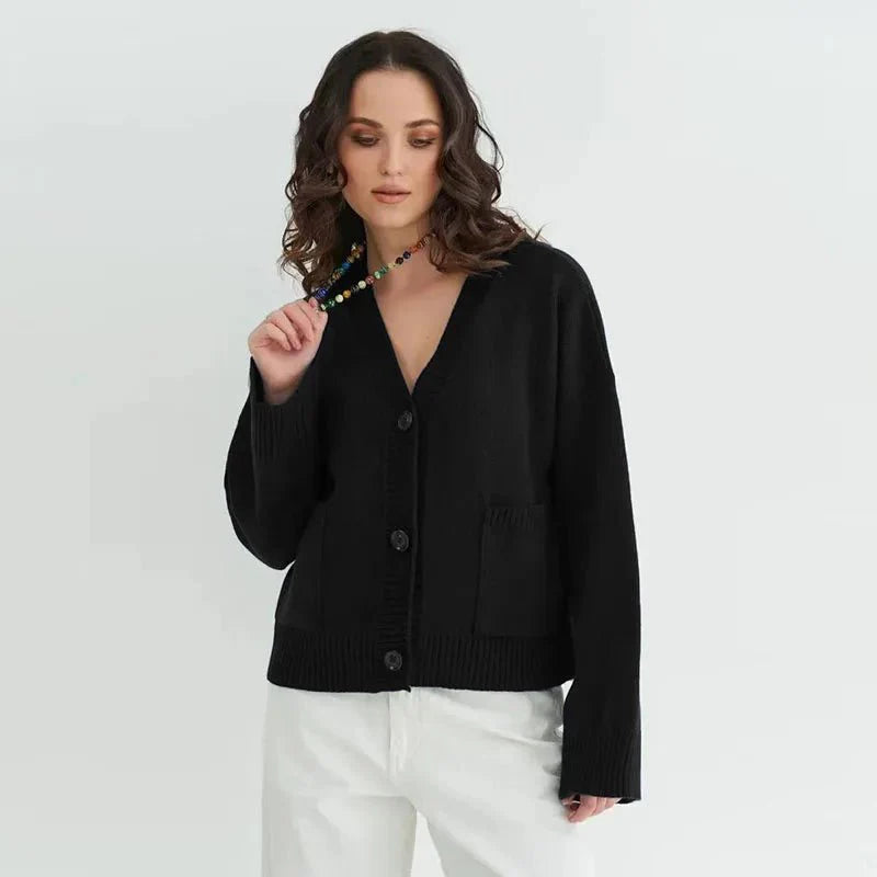 Mina Cardigan with Elegant V Neck & Long Sleeves