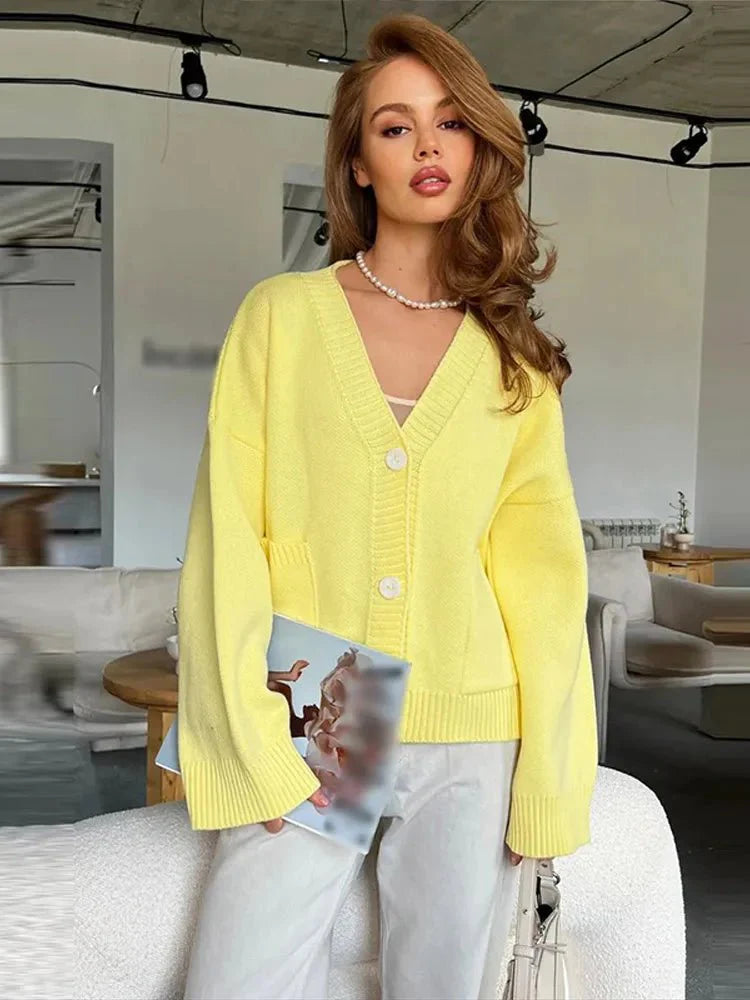 Mina Cardigan with Elegant V Neck & Long Sleeves