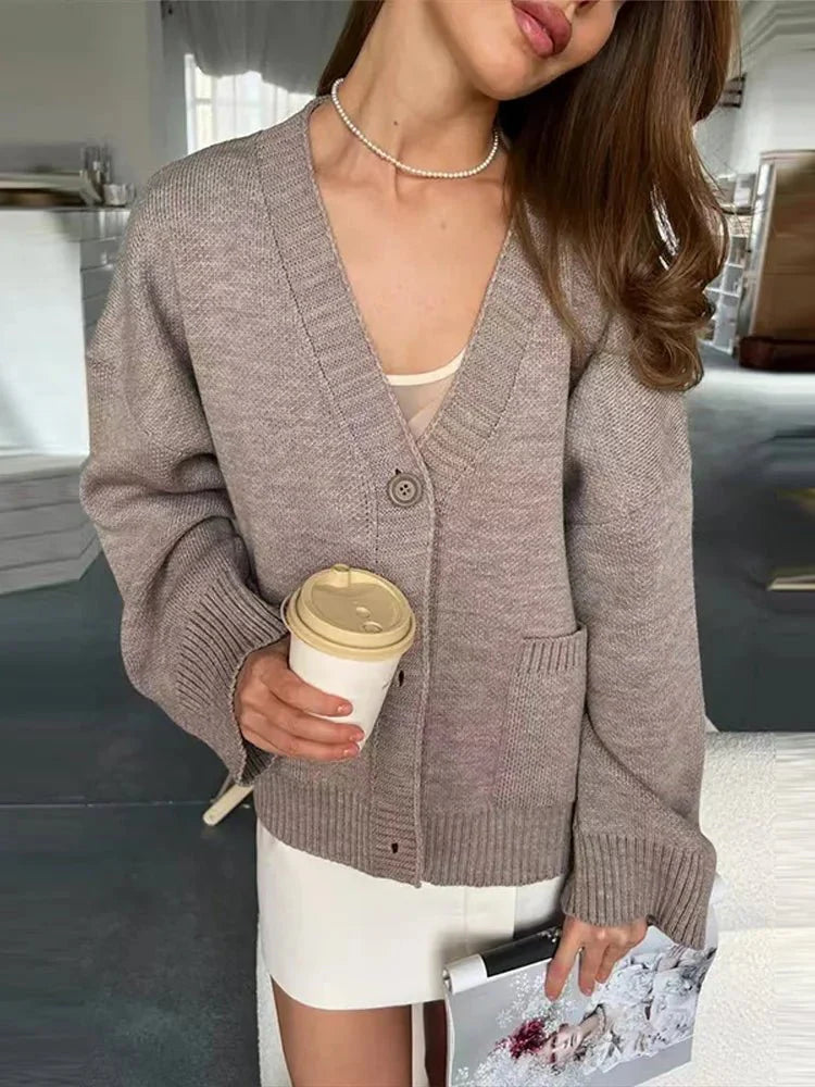 Mina Cardigan with Elegant V Neck & Long Sleeves