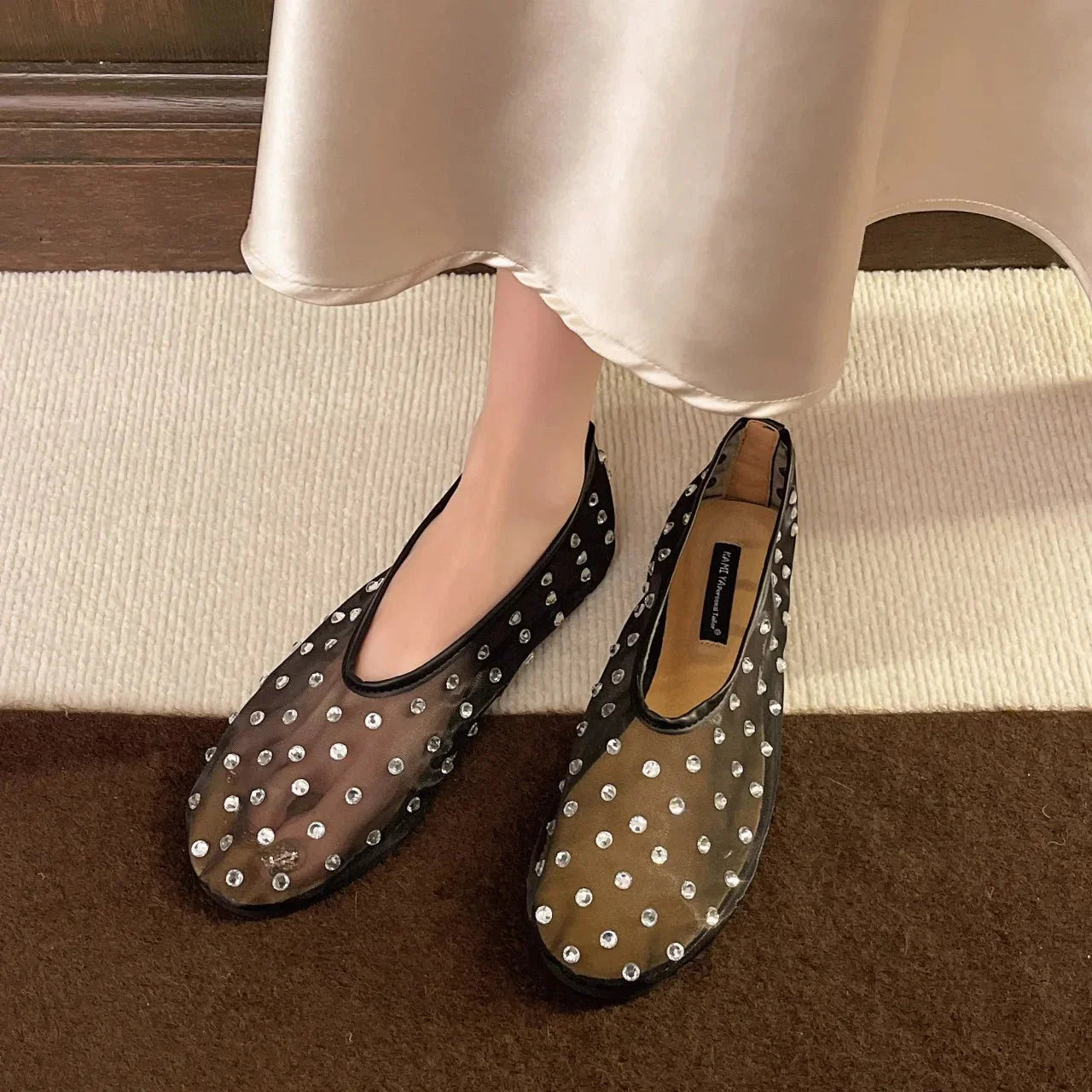 Sandra Crystal Mesh Ballerinas
