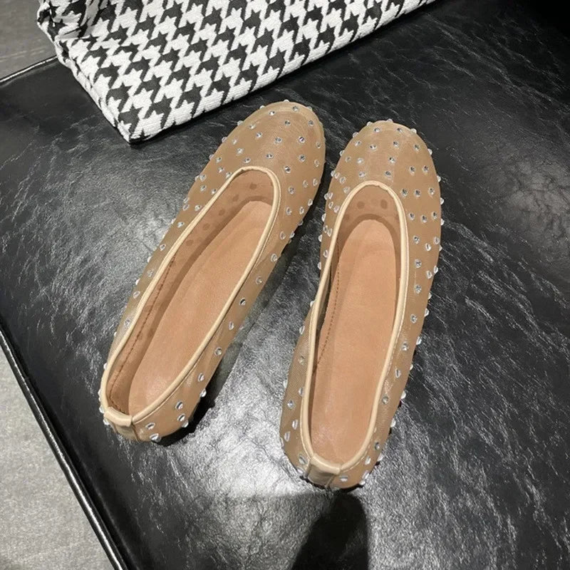 Sandra Crystal Mesh Ballerinas