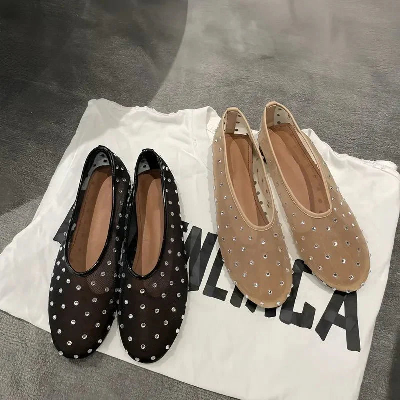 Sandra Crystal Mesh Ballerinas