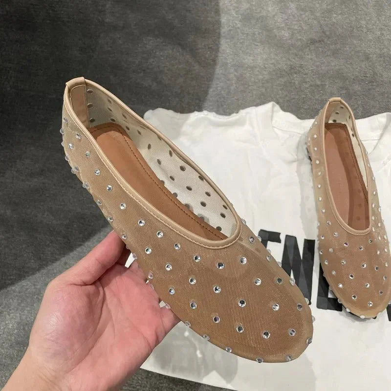 Sandra Crystal Mesh Ballerinas