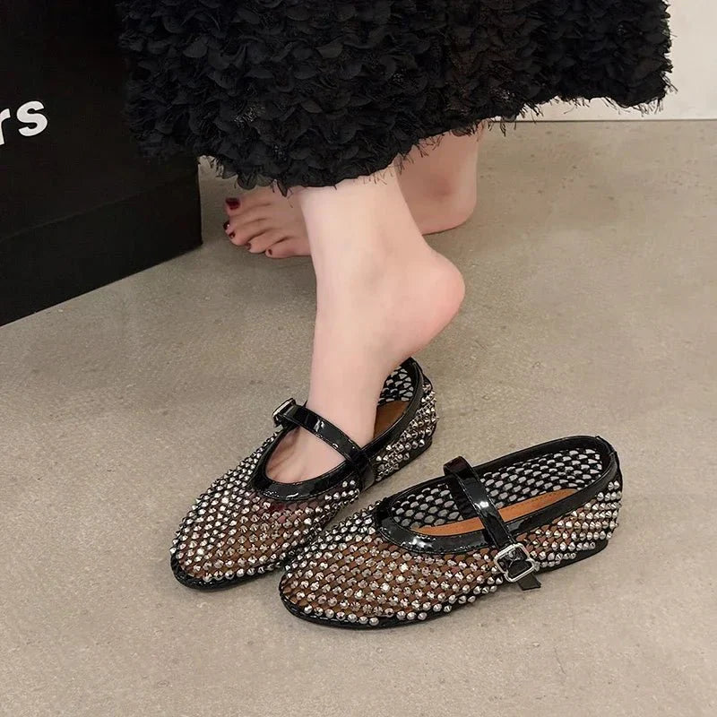 Nora Rhinestone Mesh Ballerina Shoes