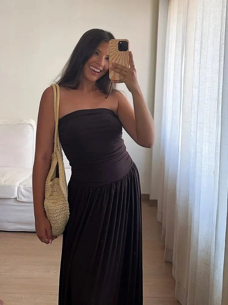 Nora Summer Dress Spliced Tube Top Slim Pleated Design