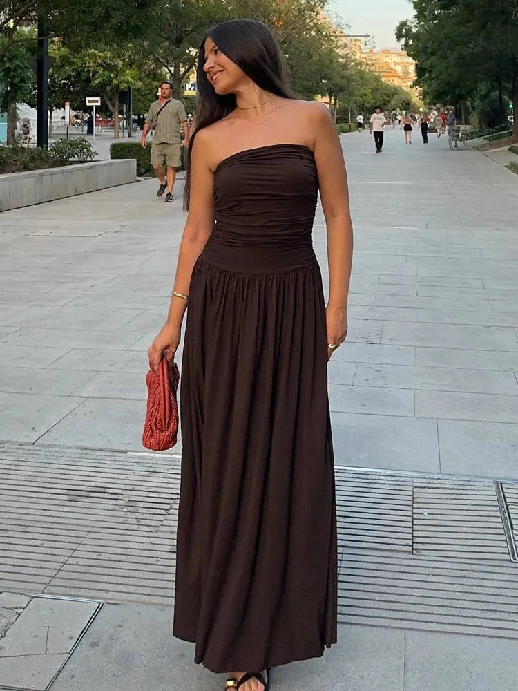Nora Summer Dress Spliced Tube Top Slim Pleated Design