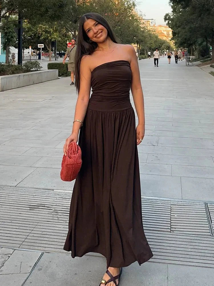 Nora Summer Dress Spliced Tube Top Slim Pleated Design