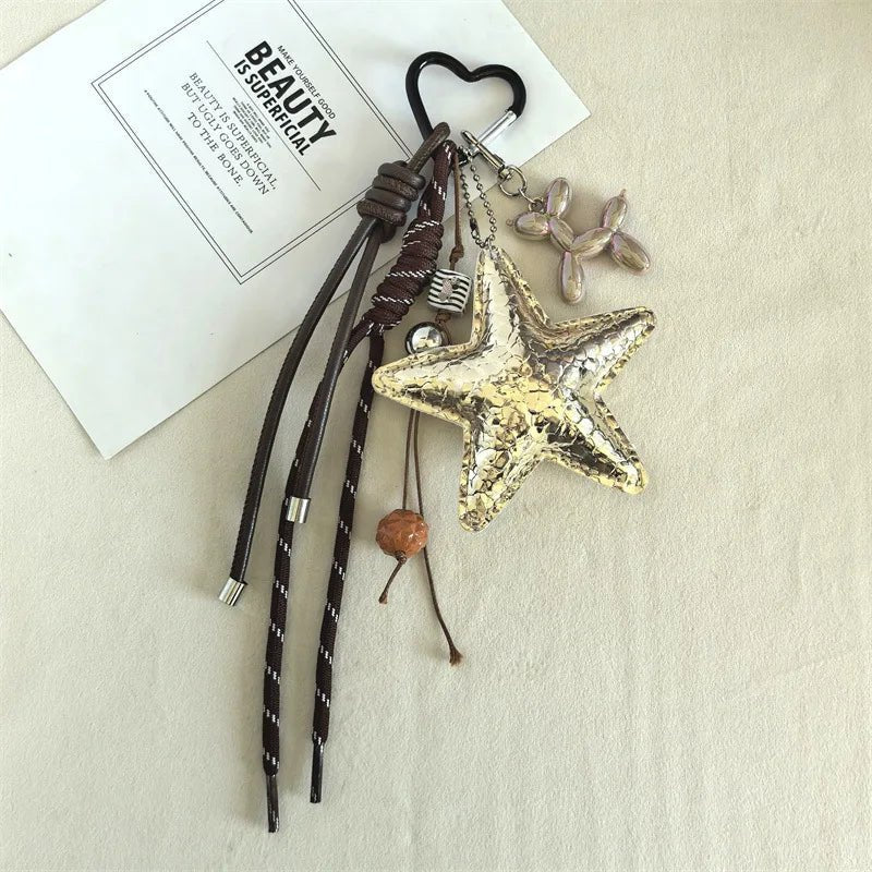 Vegan Leather Star Keychain Pendant