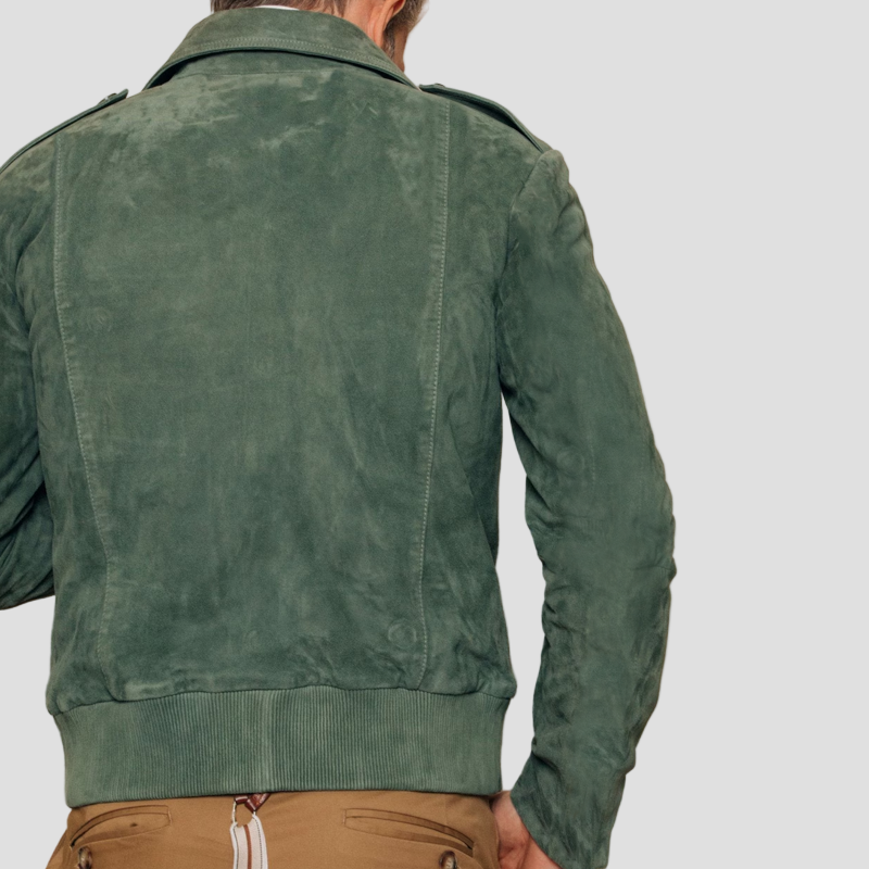 Retro Suede Jacket with Collar and Zip