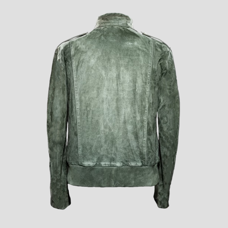 Retro Suede Jacket with Collar and Zip