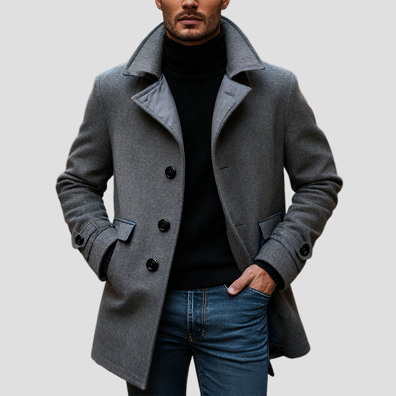 Mid-Length Faux Wool Men’s Coat