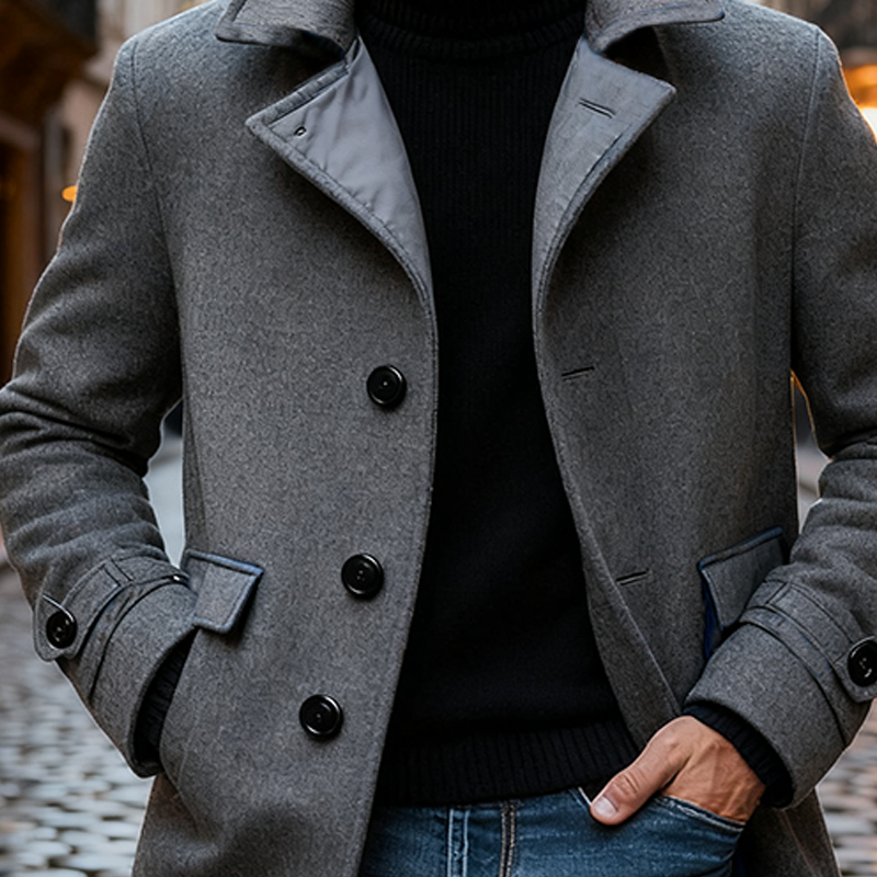 Mid-Length Faux Wool Men’s Coat