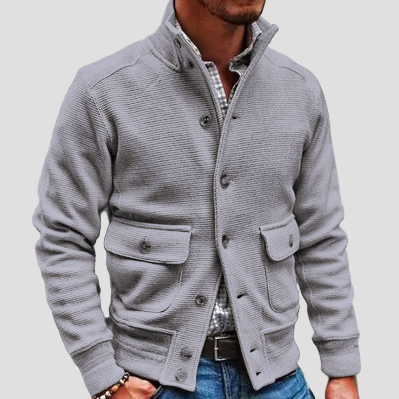 Men’s Solid Colour Jacket with Stand Collar