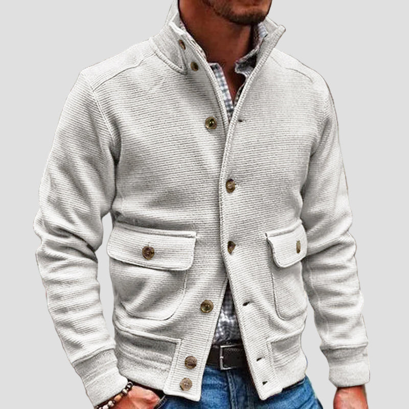 Men’s Solid Colour Jacket with Stand Collar
