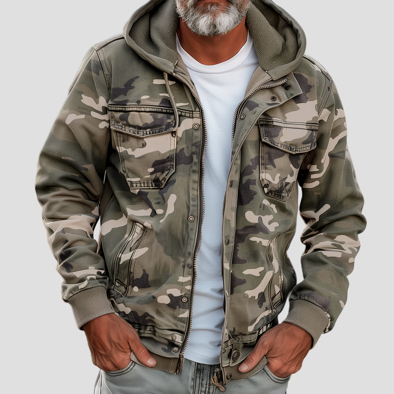 Men’s Camouflage Hooded Jacket with Multiple Pockets