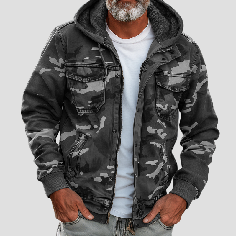 Men’s Camouflage Hooded Jacket with Multiple Pockets