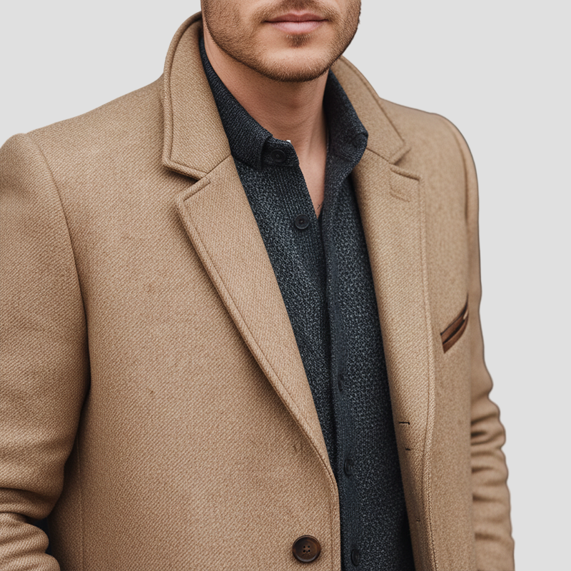 Mid-Length Straight Wool Men’s Coat
