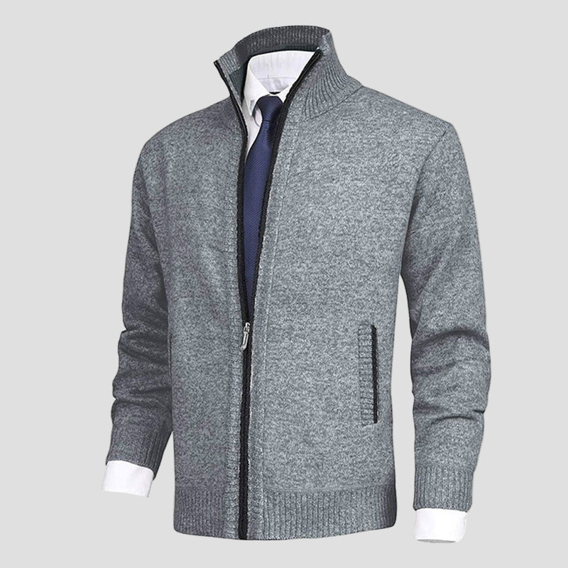 Solid Knitted Cardigan with Collar