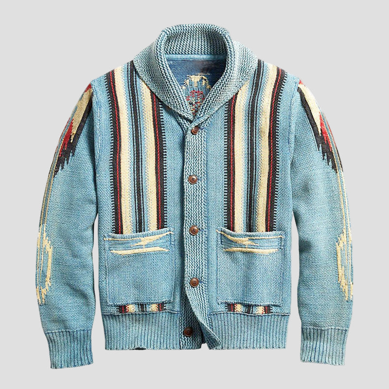 Vintage Jacquard Knitted Cardigan with Collar