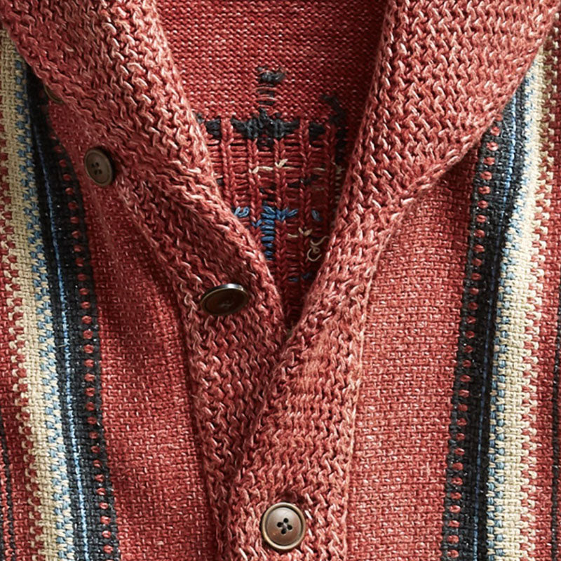 Vintage Jacquard Knitted Cardigan with Collar