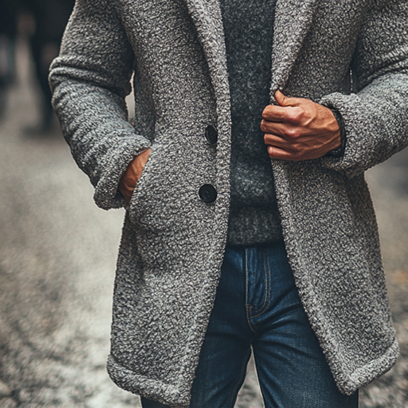 Elegant Men’s Coat with Plush Lining and Collar