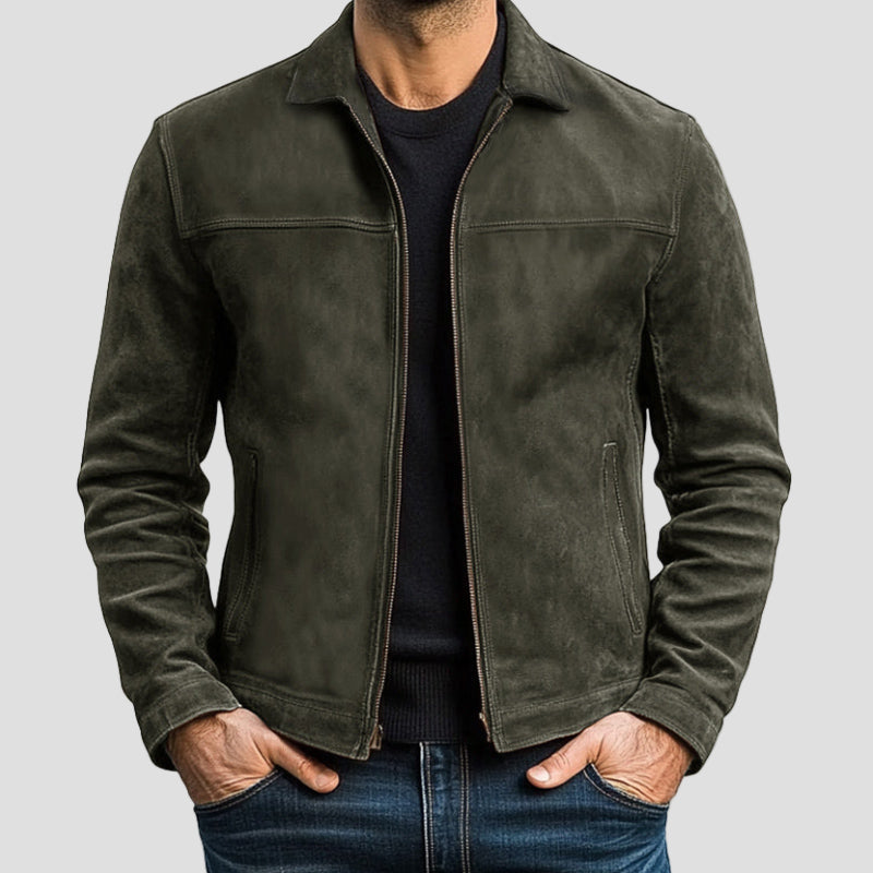 Classic Leather Jacket with Zip