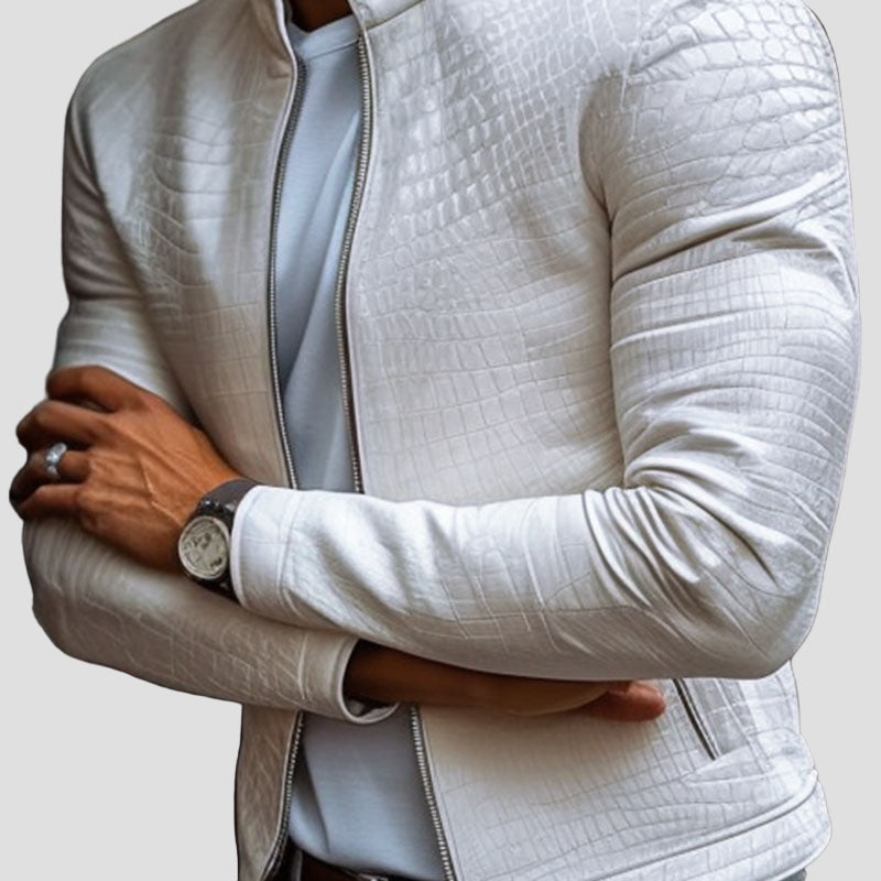 Slim-Fit Leather Jacket with Stand Collar