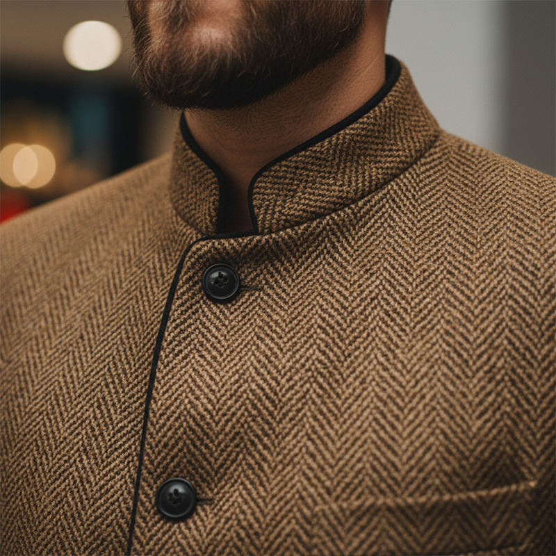 Retro Men’s Wool Herringbone Coat