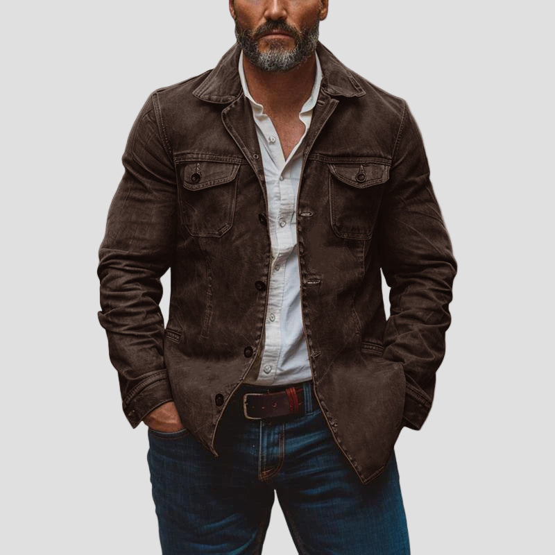 Vintage Distressed Leather Jacket with Collar