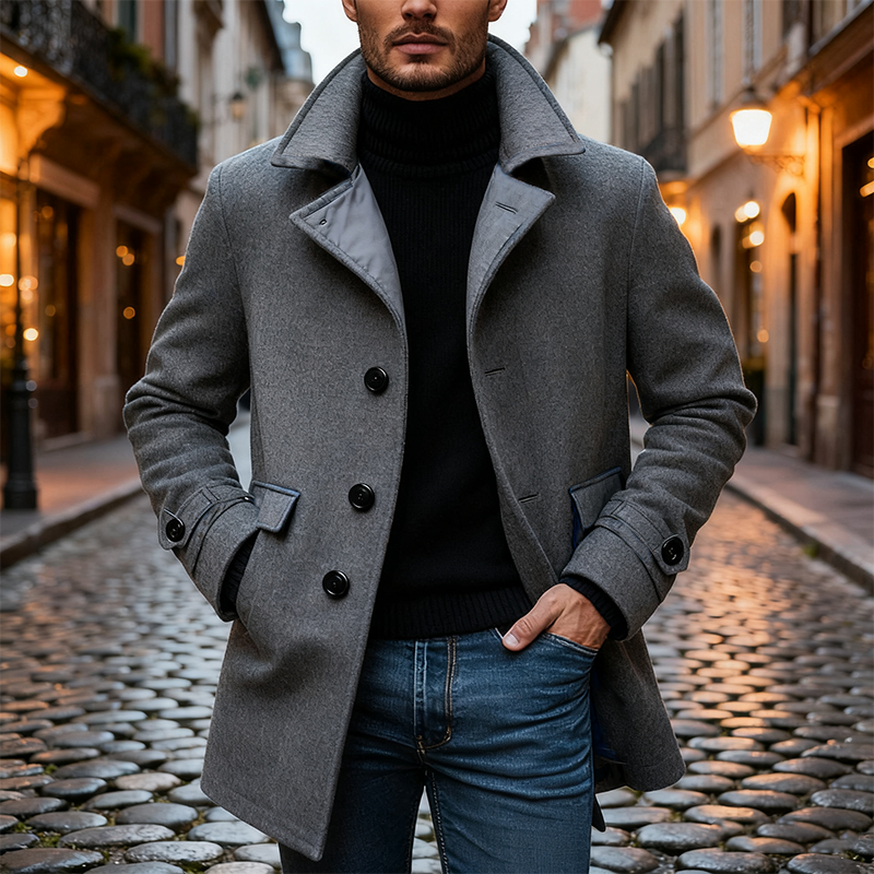 Mid-Length Faux Wool Men’s Coat