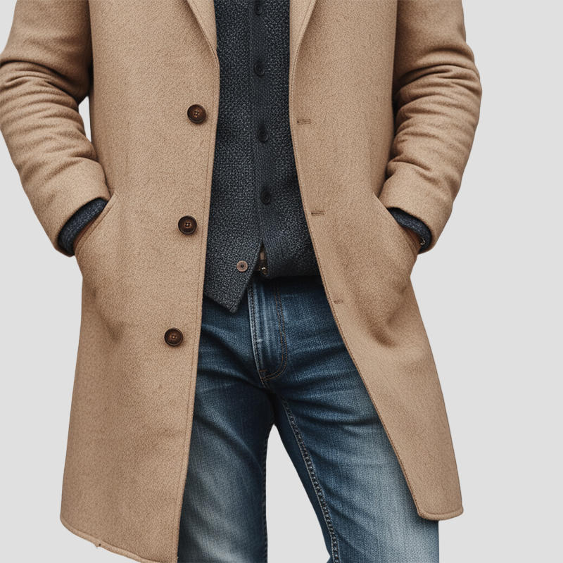 Mid-Length Straight Wool Men’s Coat