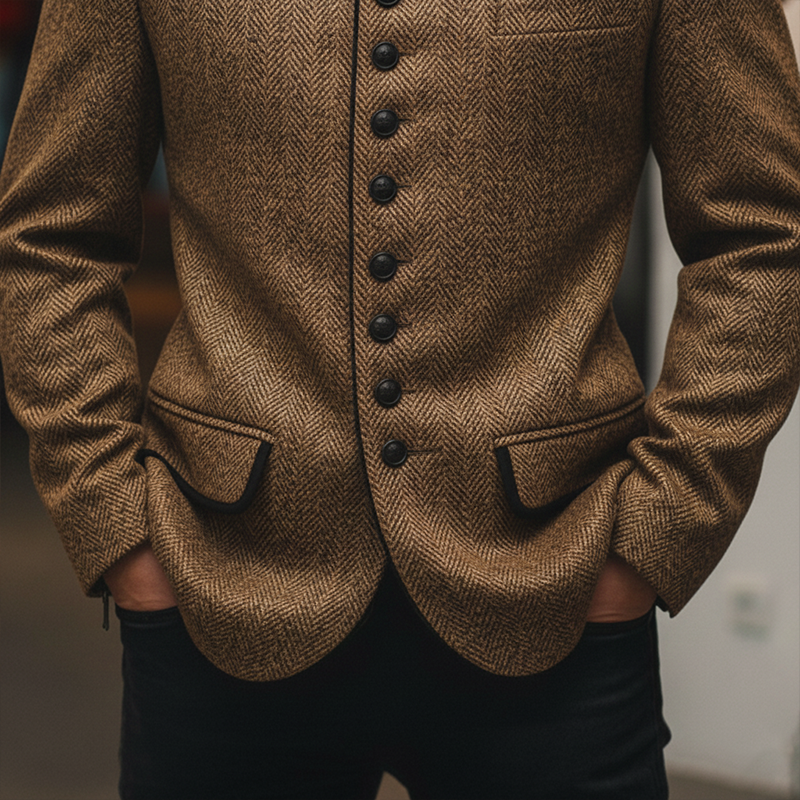 Retro Men’s Wool Herringbone Coat