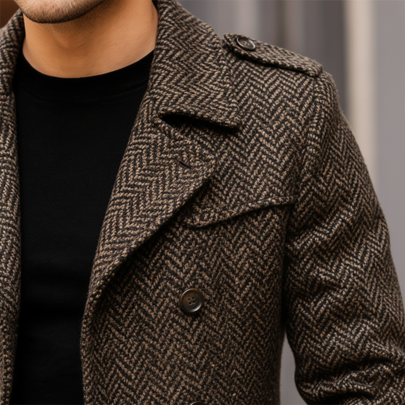 Elegant Dark Brown Wool Men’s Coat