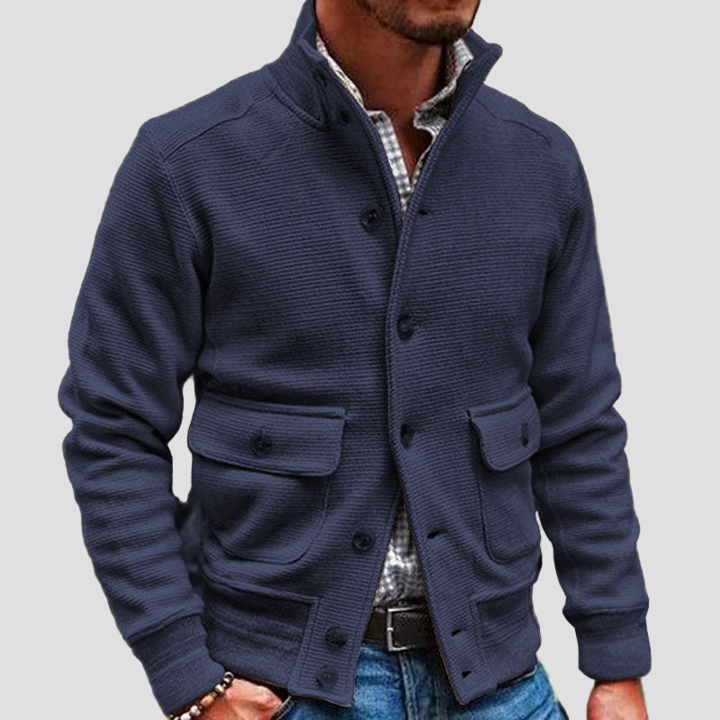 Men’s Solid Colour Jacket with Stand Collar