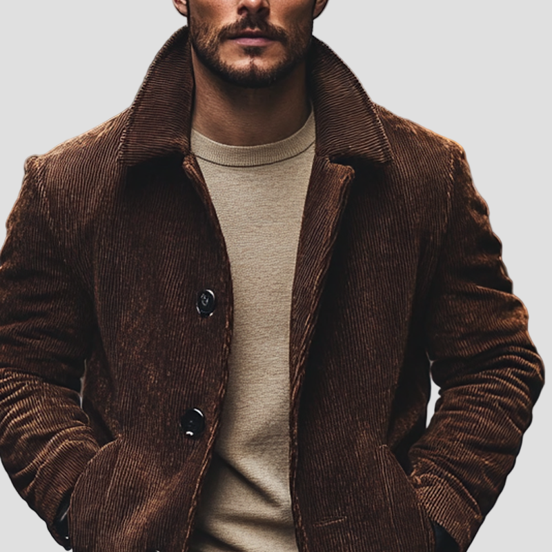 Elegant Mid-Length Corduroy Coat