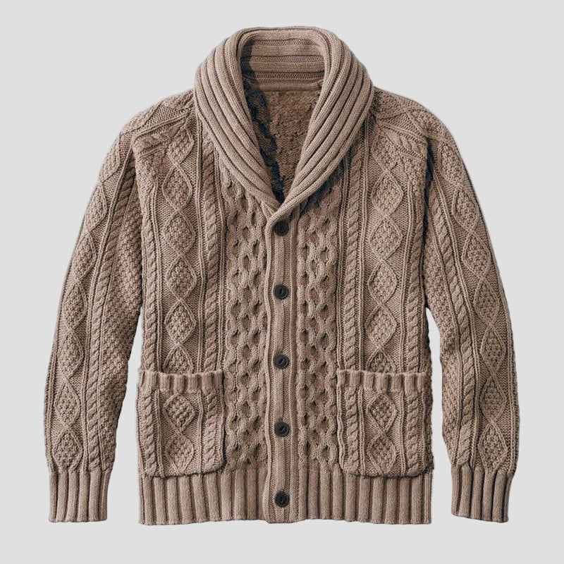 Retro Jacquard Knitted Cardigan in Relaxed Fit