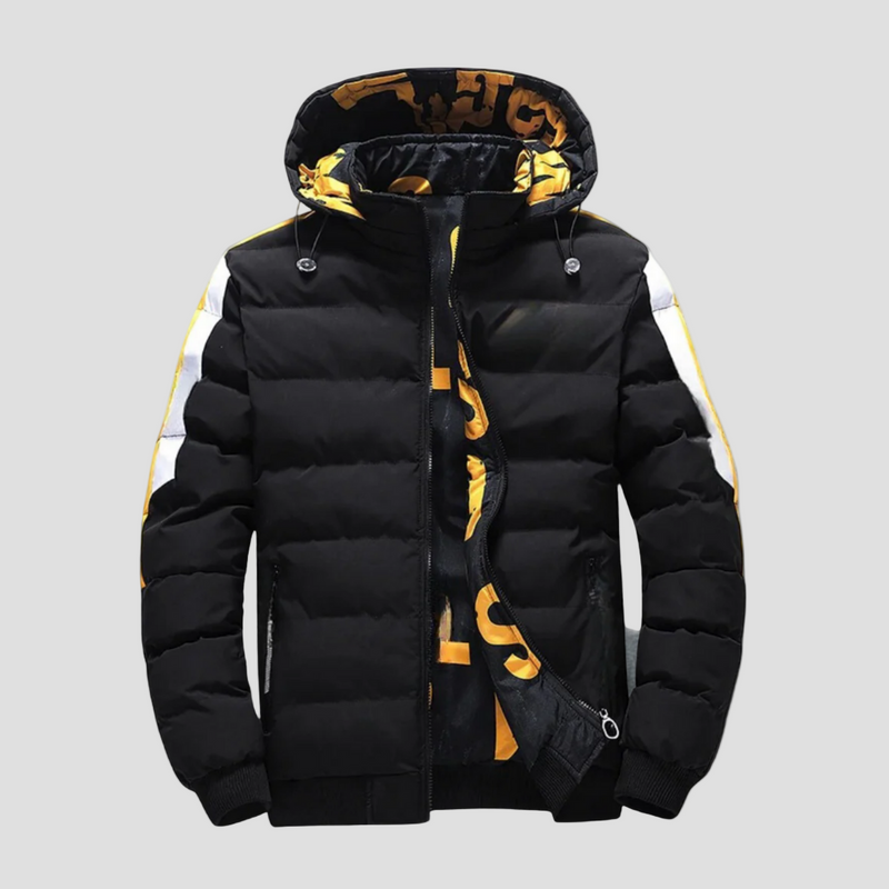 Men’s Quilted Winter Jacket with Hood and Elastic Cuffs