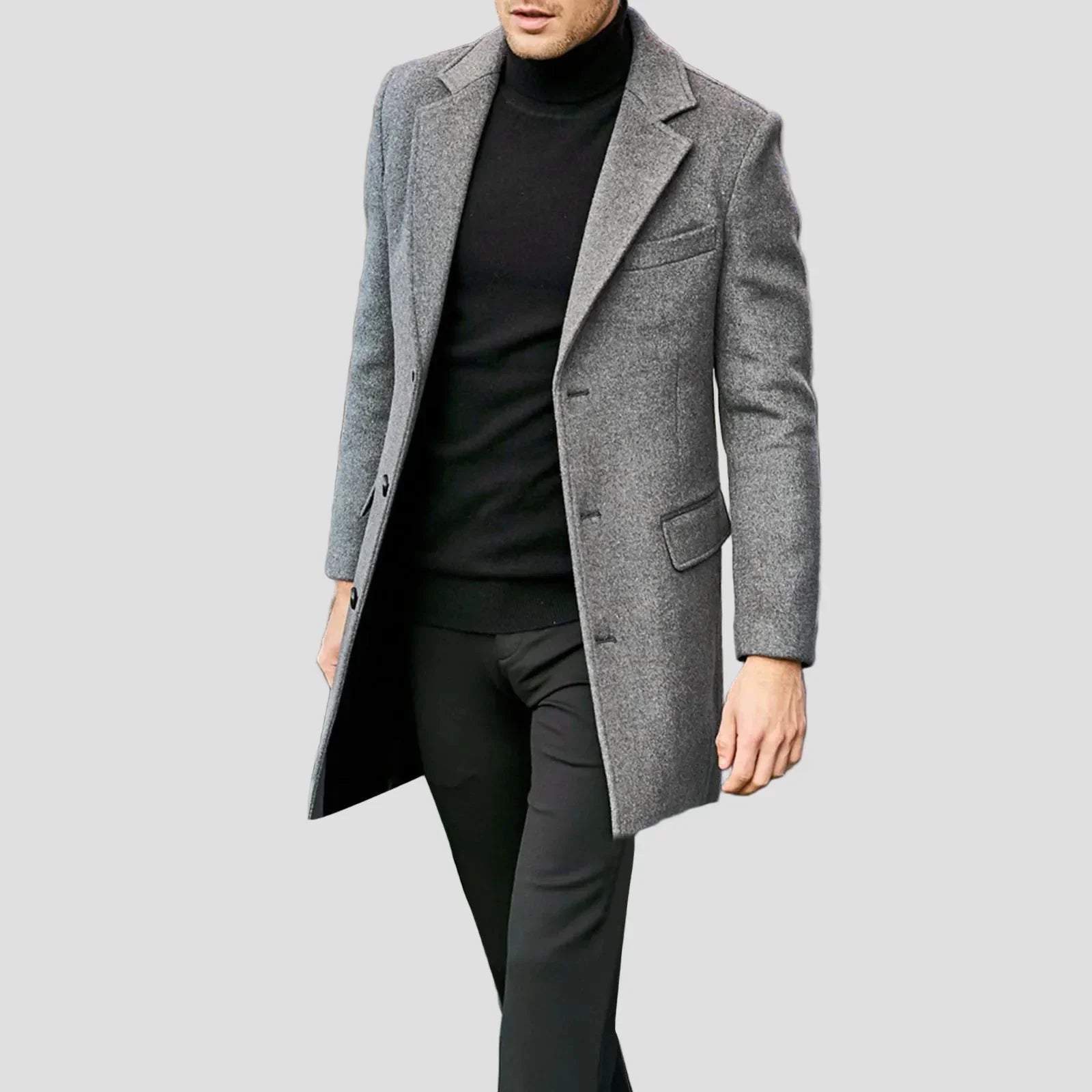 Elegant Men’s Coat with Straight Closure and Classic Collar