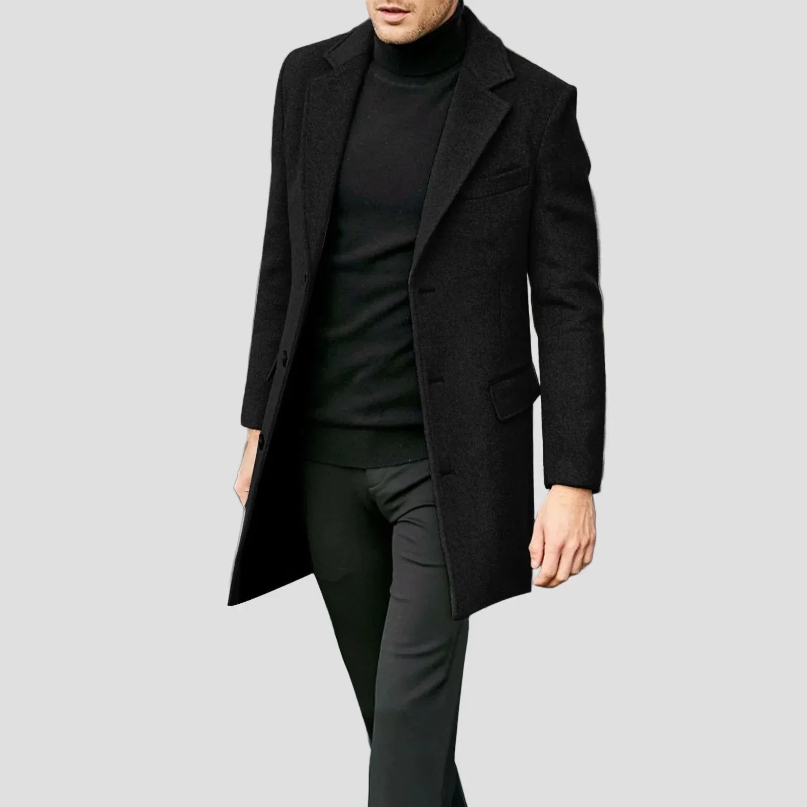 Elegant Men’s Coat with Straight Closure and Classic Collar