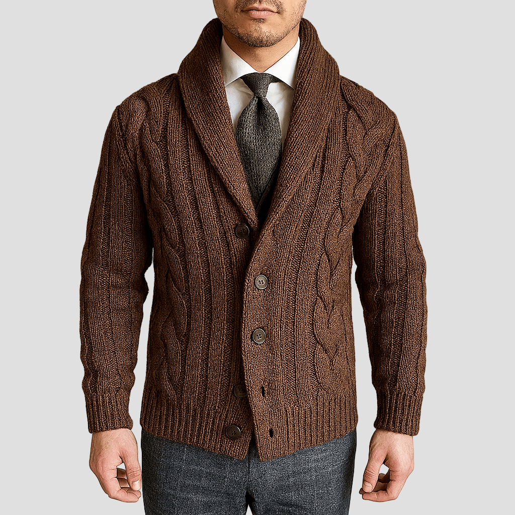 Cable-Knit Cardigan with Shawl Collar
