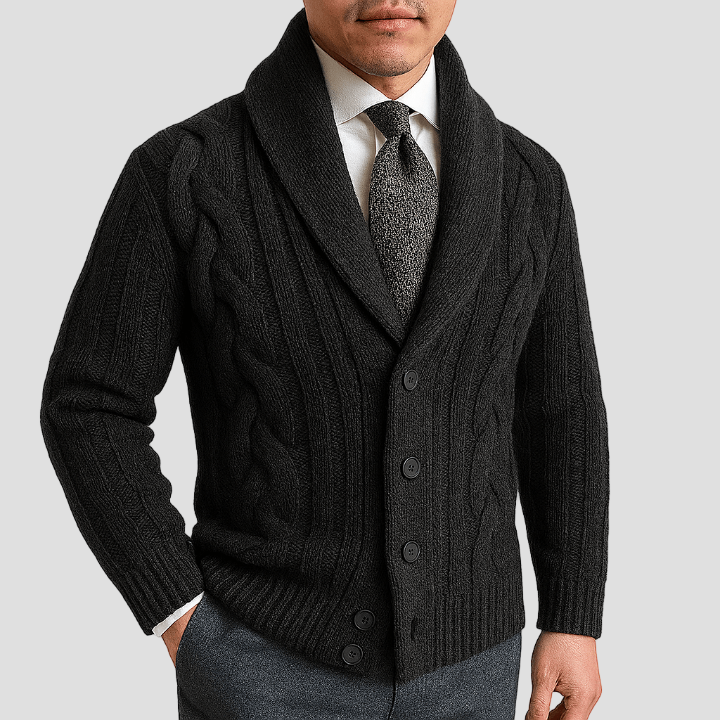 Cable-Knit Cardigan with Shawl Collar