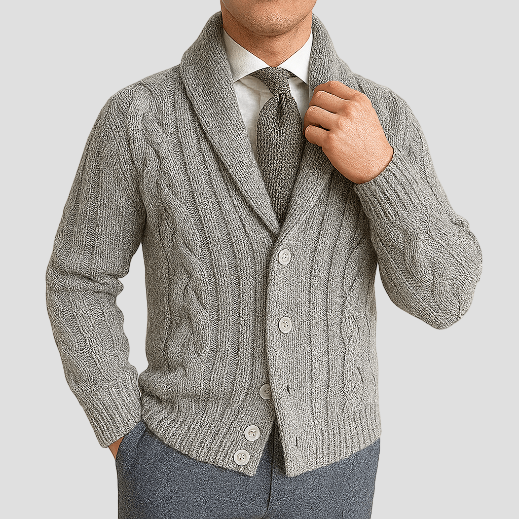 Cable-Knit Cardigan with Shawl Collar