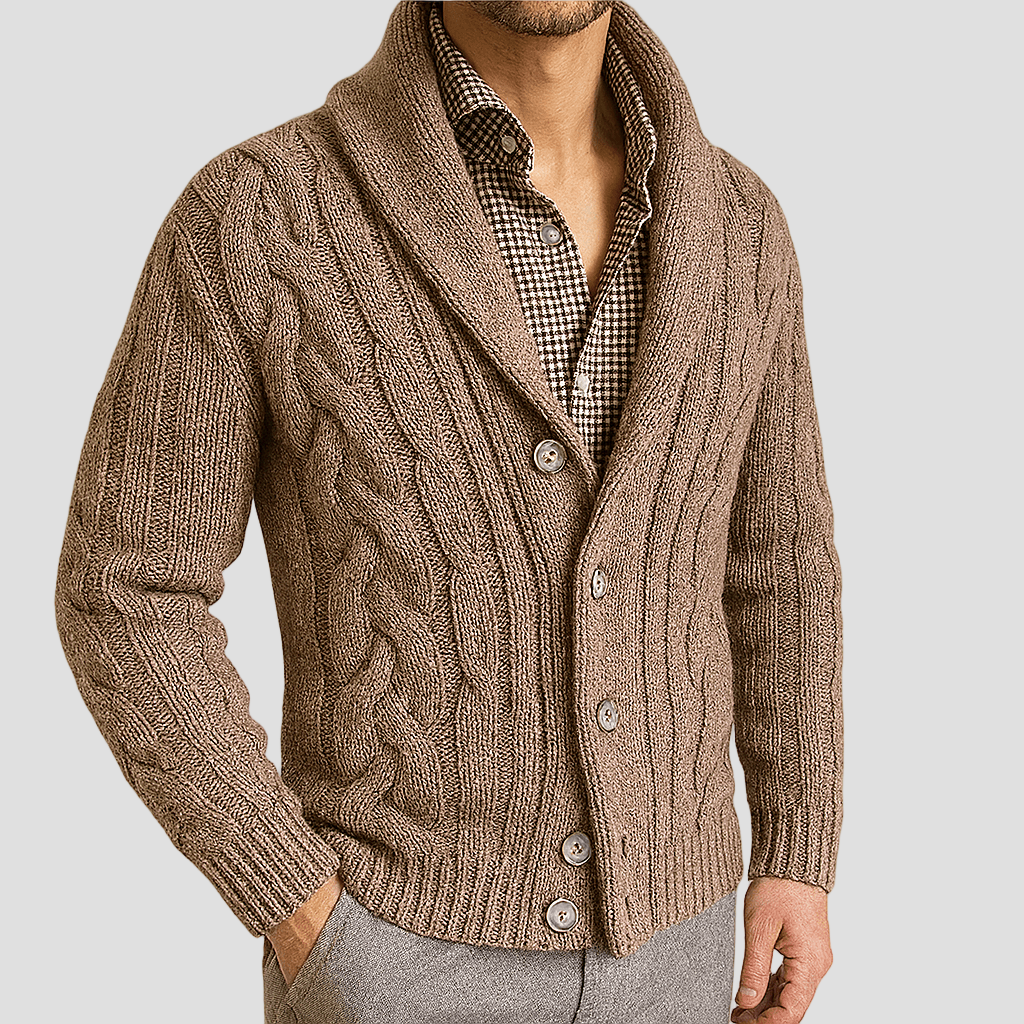 Cable-Knit Cardigan with Shawl Collar