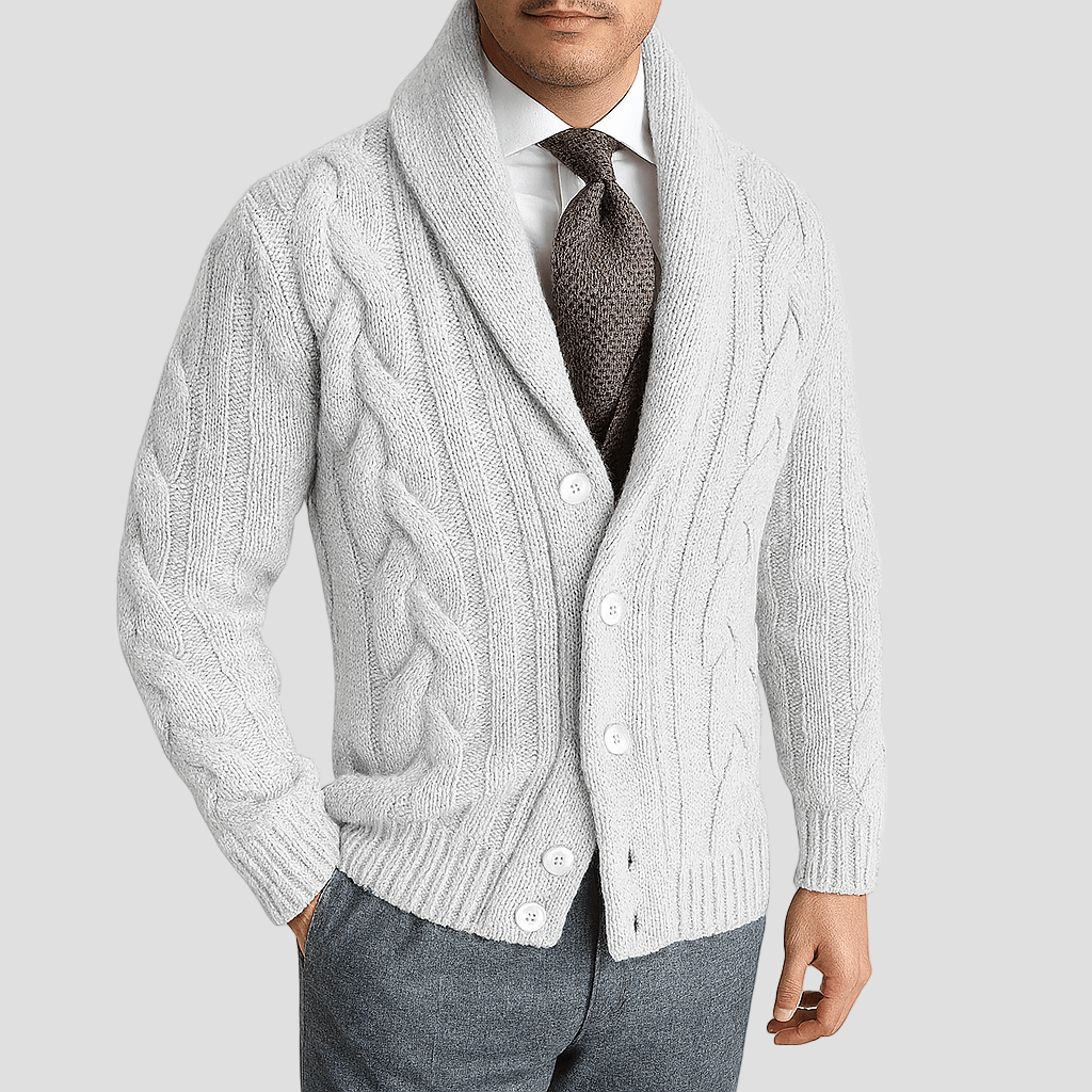 Cable-Knit Cardigan with Shawl Collar