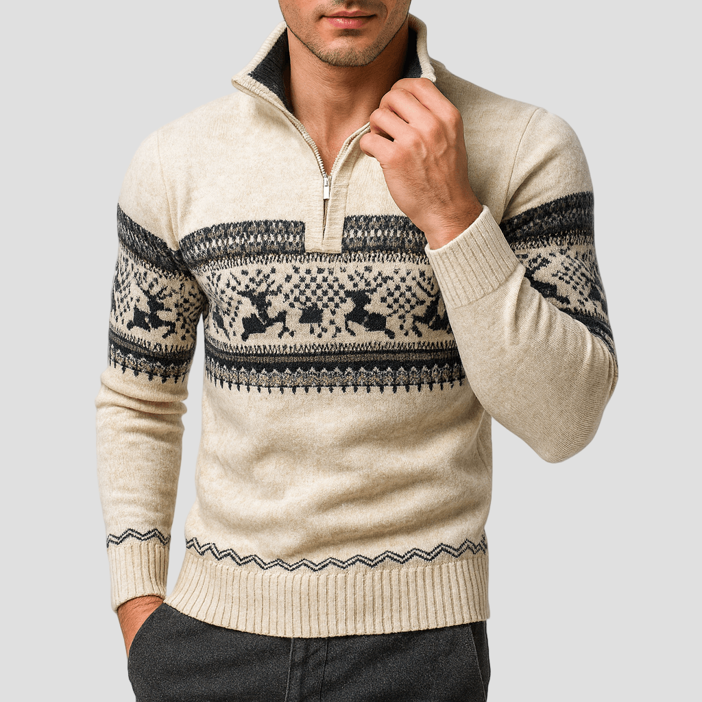 Men’s Fair Isle Jumper – Warm Half-Zip Nordic Style